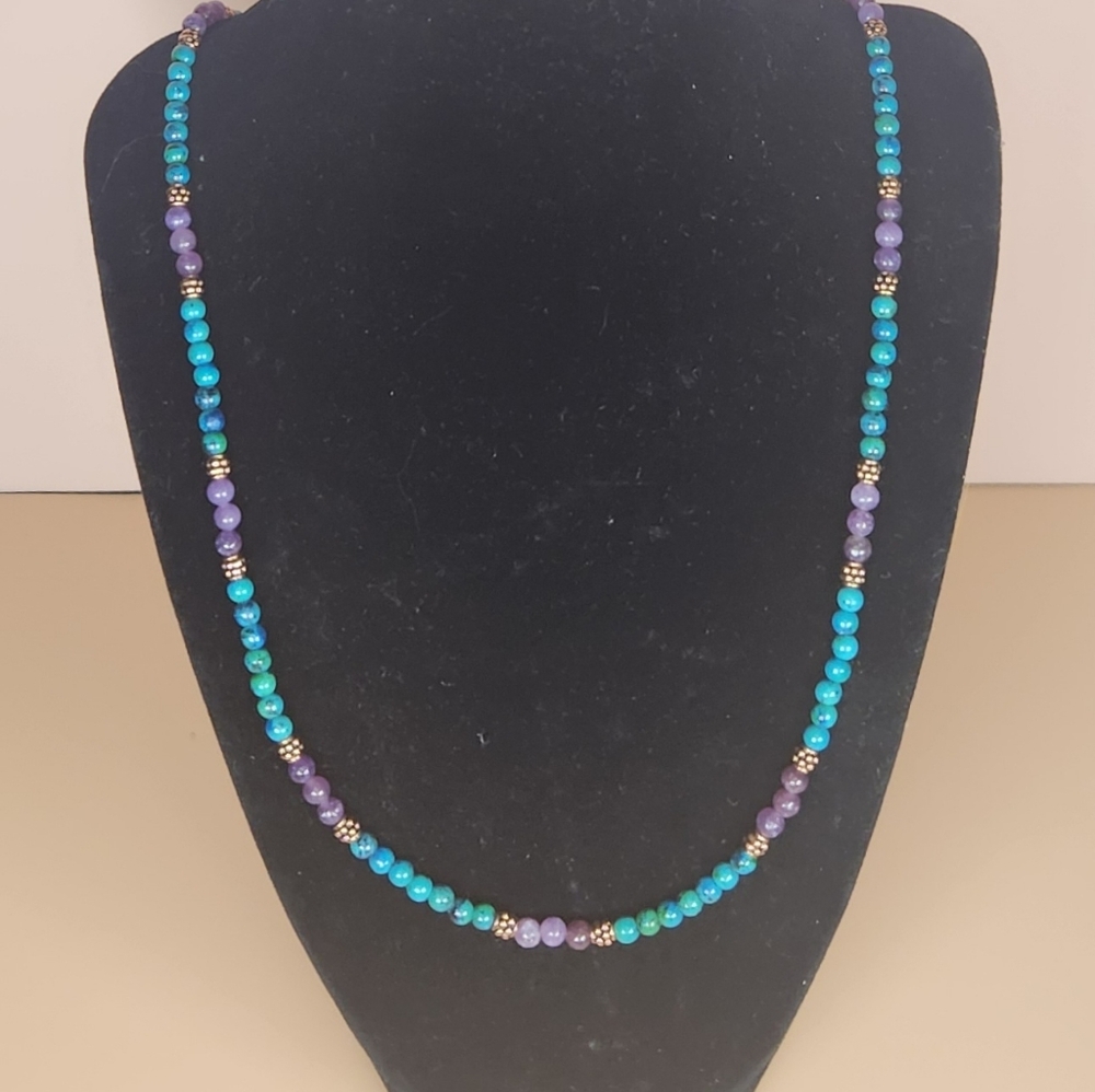 Azurite, Lepidolite and Copper Beaded Necklace